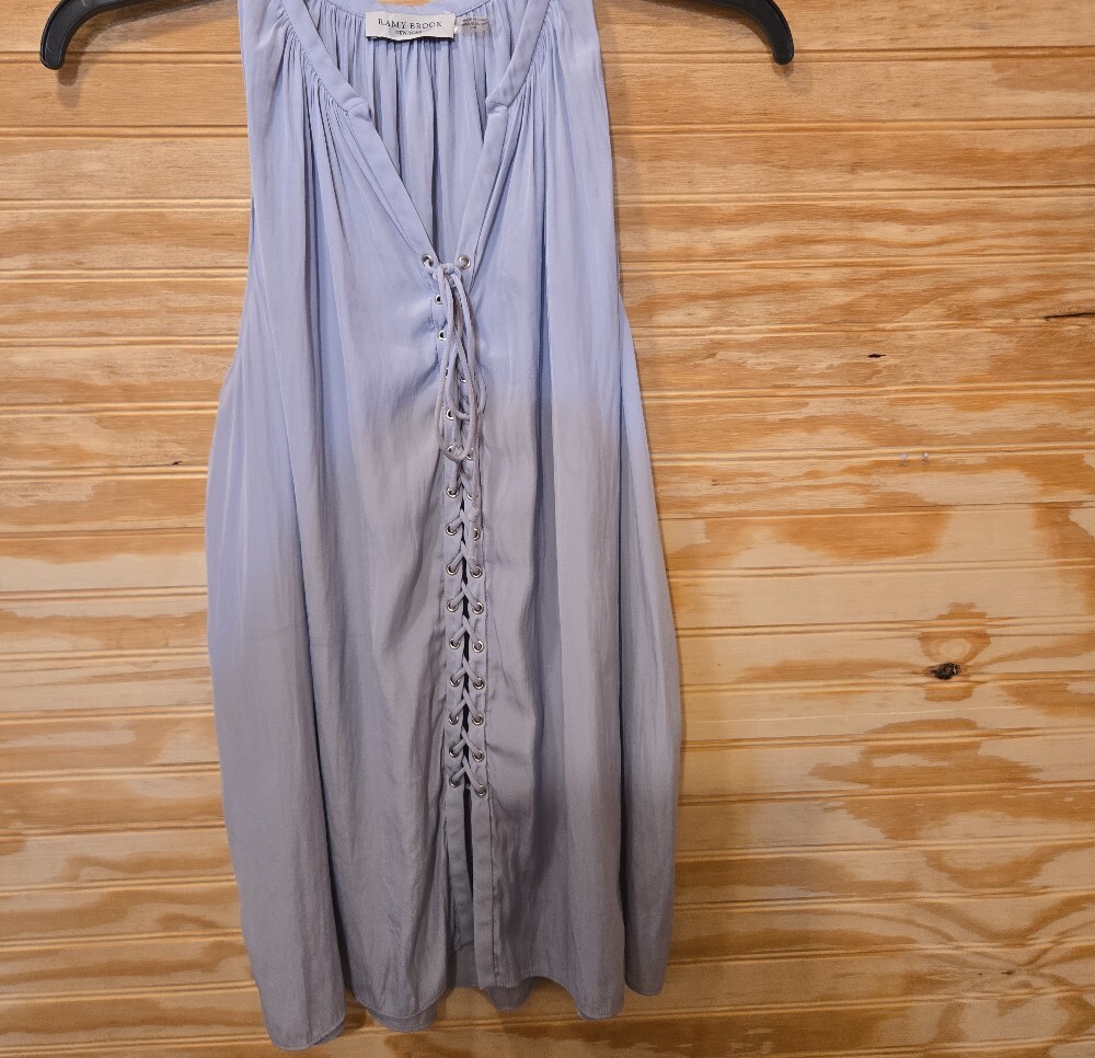 (60)Ramy Brook Lavender Lace-Up V-Neck Blouse - Picture 2 of 6